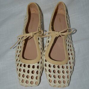$495 Sz 37 7 Andrea Gomez Amelia Raffia Square Toe Ballet Flats